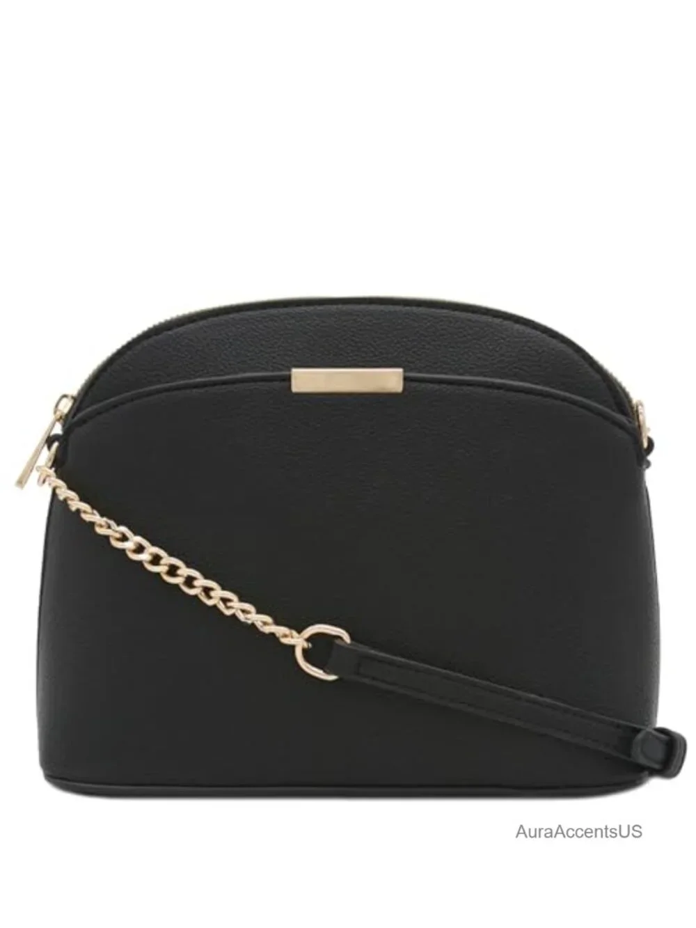 Faux Leather Small Dome Crossbody Bag with Chain Strap